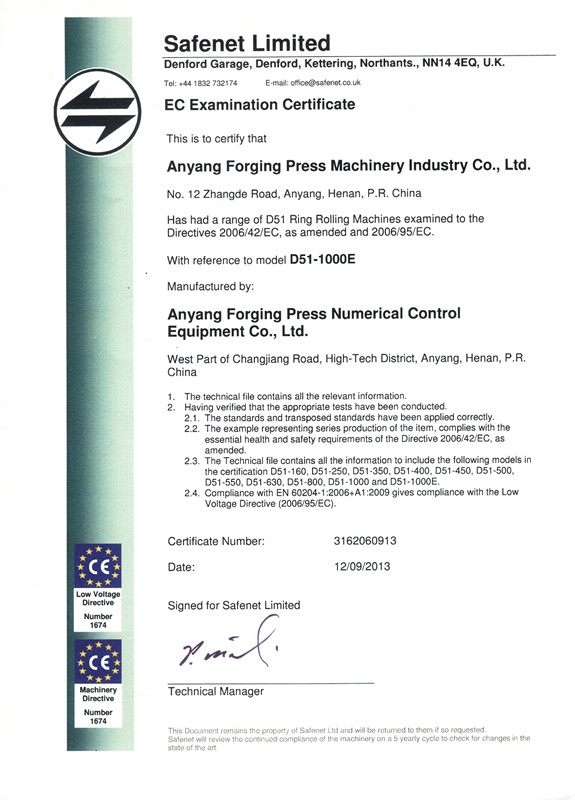 CE Certificate of Ring rolling machine